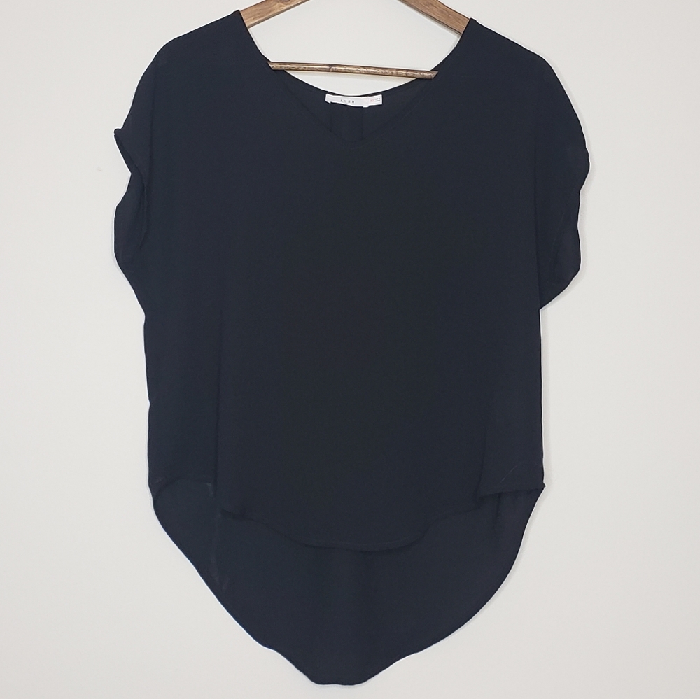 Black XS chiffon short sleeve blouse v-neck